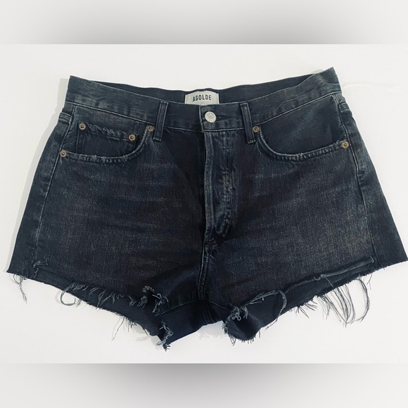 Agolde Parker Shorts Vintage Black Crash Jean Denim - Picture 14 of 16